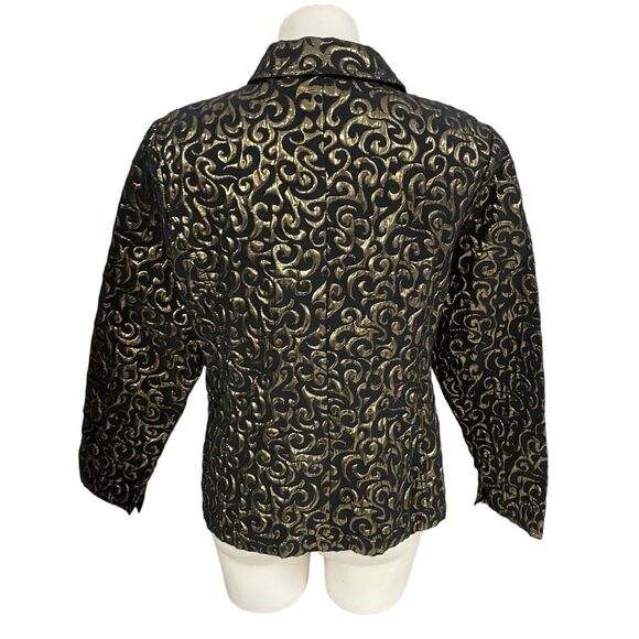Chicos Blazer Womens Size 2 US 12 Gold Foil Party Holiday Work Office Jacket - Picture 2 of 16